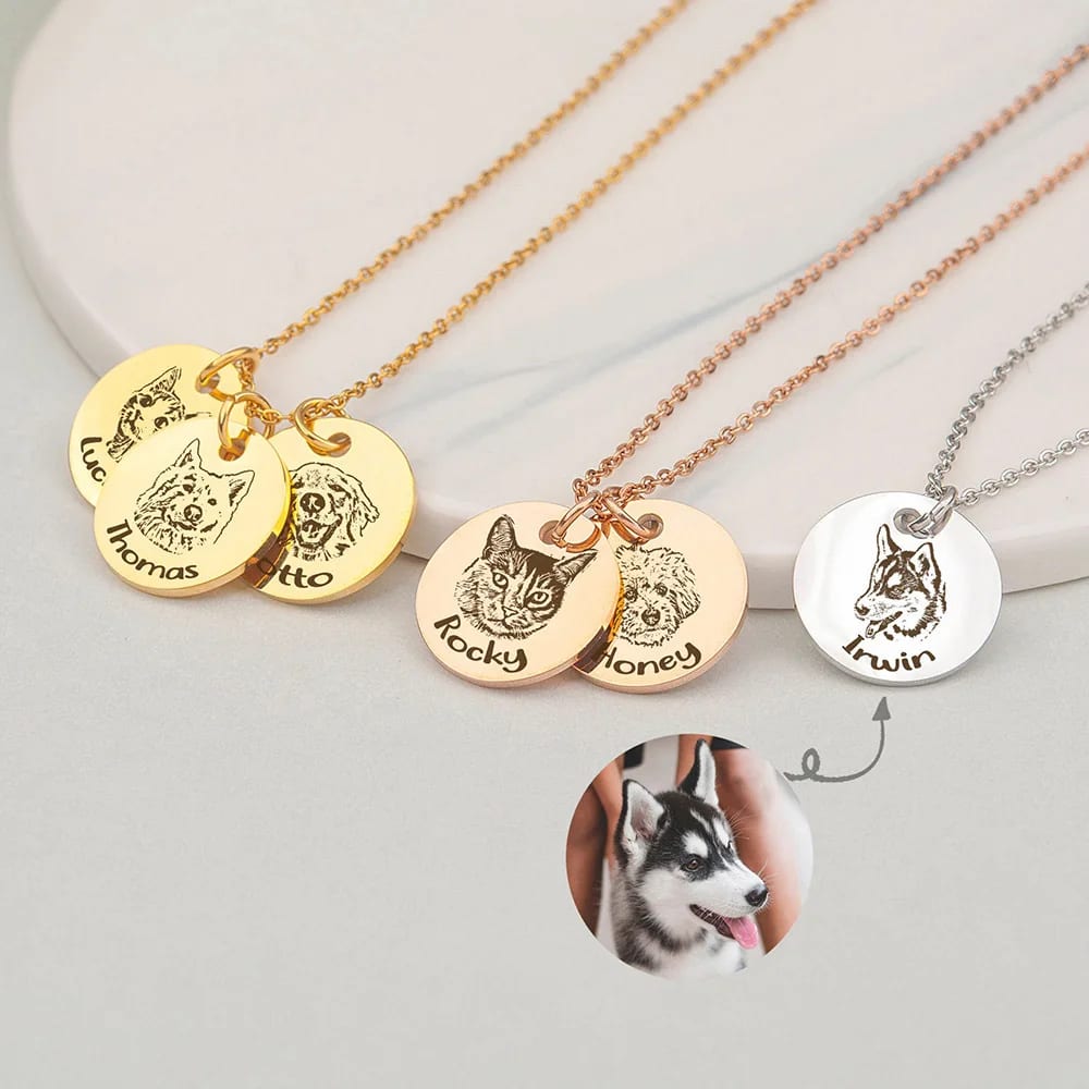 Personalized Pet Necklace Engraved Cat & Dog Necklace Pet Portrait Memorial Jewelry Custom Stainless Steel Jewelry Necklace Pendant Necklaces