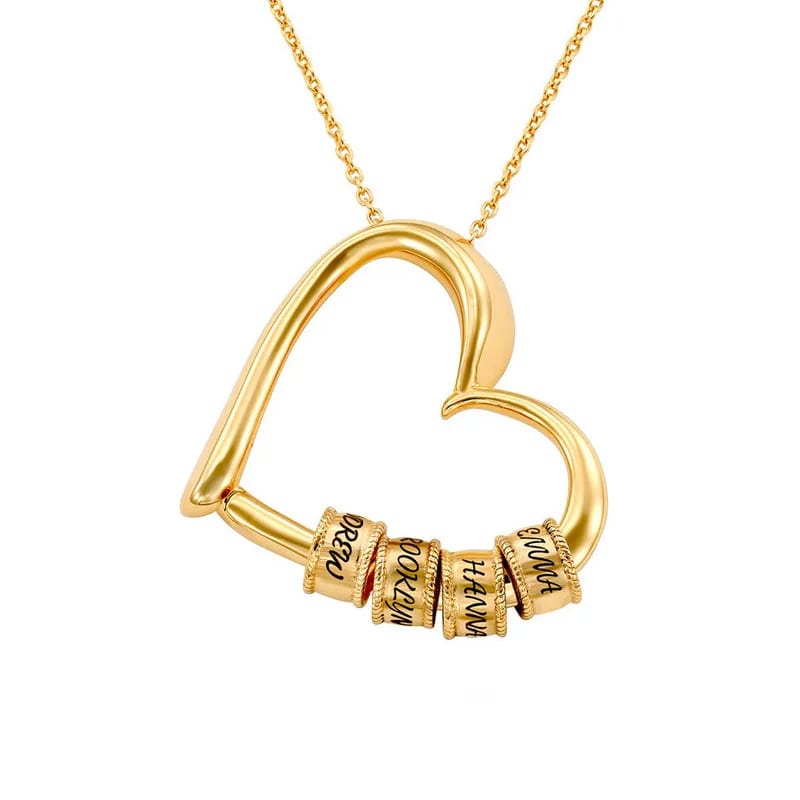 Personalized Diy Beads Jewelry Customized Stainless Steel Name Heart Shape Necklace For Mom Gift Pendant Necklaces