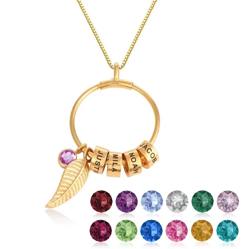 Personalized Custom Charm Beads Birthstone Pendant Necklace Engraved Family Names Diy Jewelry Pendant Necklaces