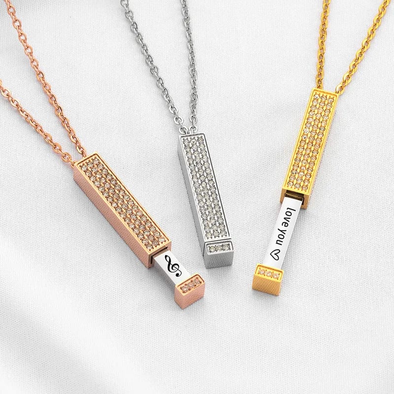 Personalized Engraved Custom Retractable Secret Message Necklace Hidden Message Slider Pendant Necklace Pendant Necklaces