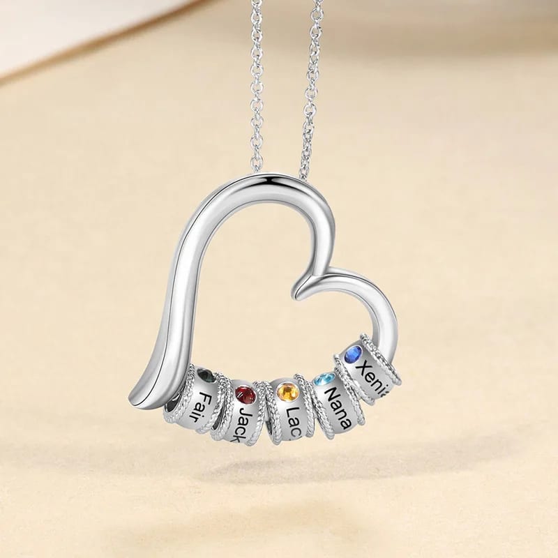 Personalized Family Heart Pendant Necklace Birthstones Names Custom Engraved Jewelry Mom Mothers Day Gift Necklace Pendant Necklaces