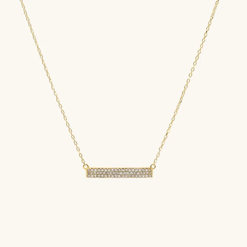 Wholesale Minimalist 925 Sterling Silver Jewelry Gold Plated Pave Zirconia Diamond Bold Bar Necklace Pendant Necklaces