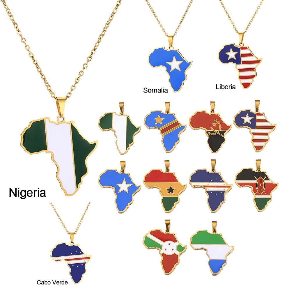 Fashion Enamel Pendant Jewelry Gold Plated Stainless Steel Africa Map Necklace Pendant Necklaces