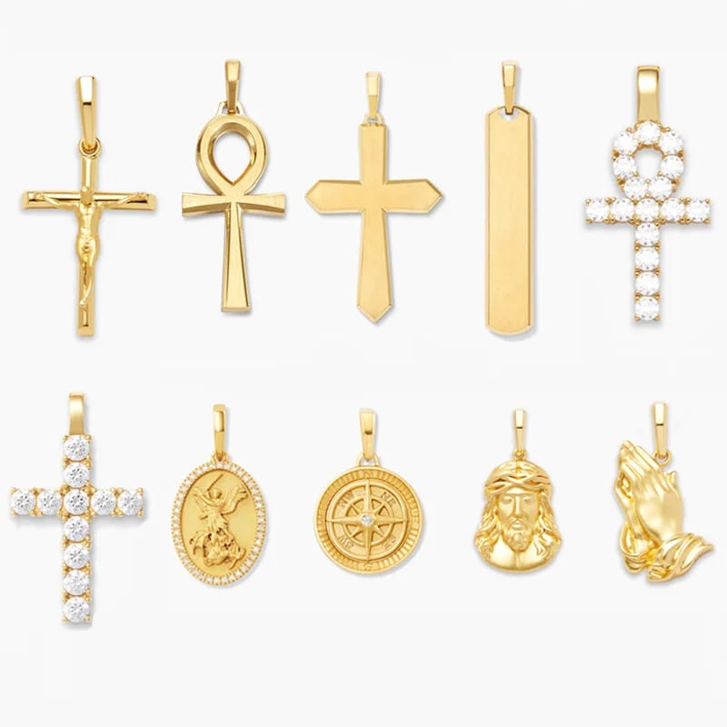 Factory Custom Stainless Steel Gold Plated Hip Hop Mens Crucifix Compass Praying Hands Ankh Charm Pendant Necklace Jewelry Pendant Necklaces