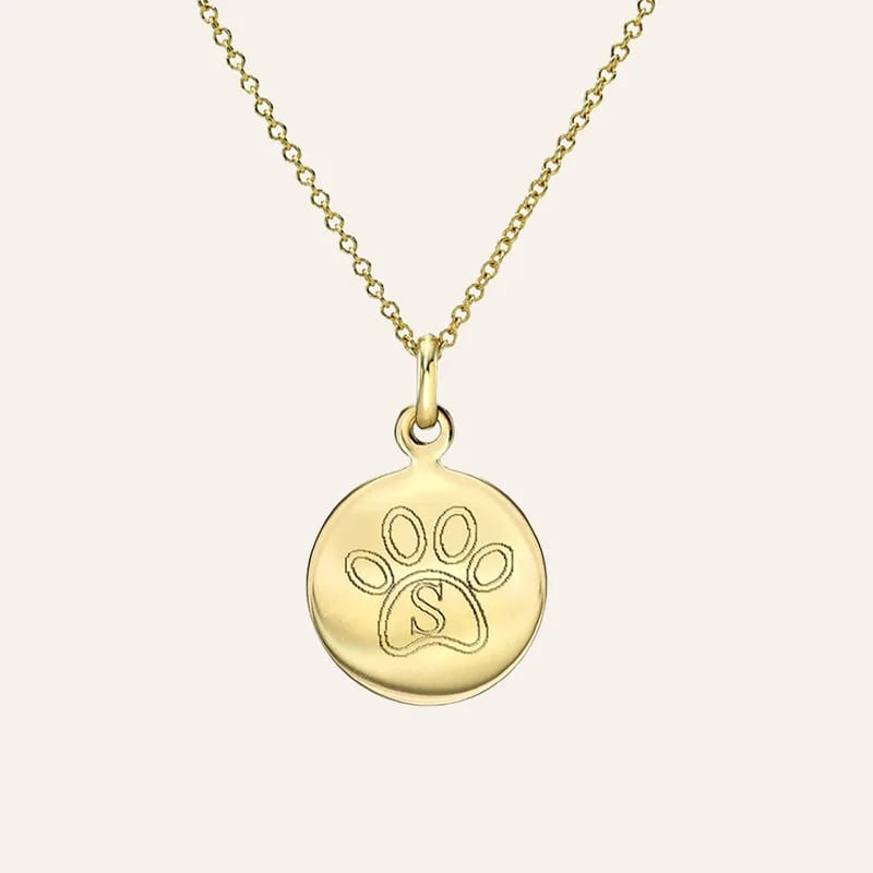 Minimalist 925 Sterling Silver Exquisite 18k Gold Plated Paw Print Engraved Initial Disc Pendant Necklace Pendant Necklaces