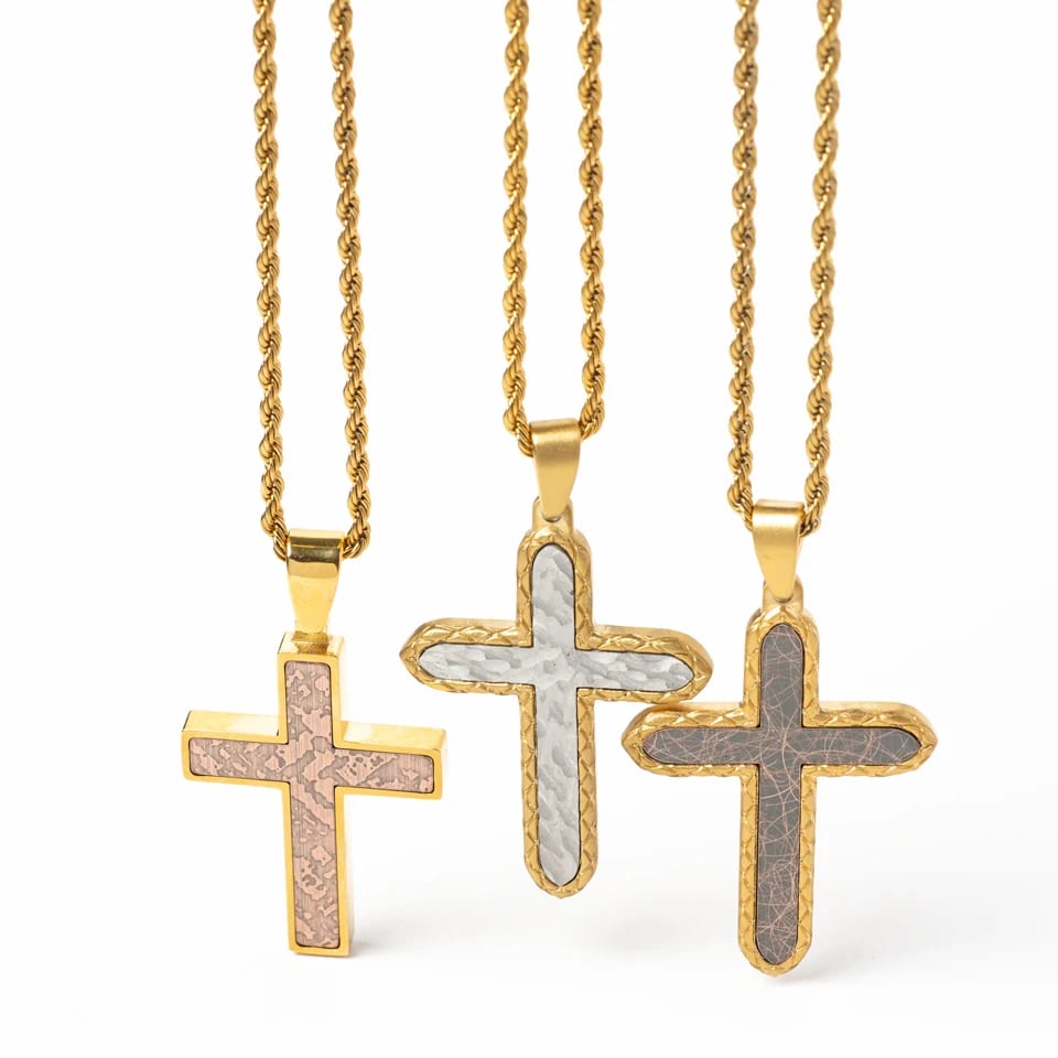 Wholesale New Design Gold Plated Cross Pendant Stainless Steel Mens Necklace With Rope Chain Pendant Necklaces