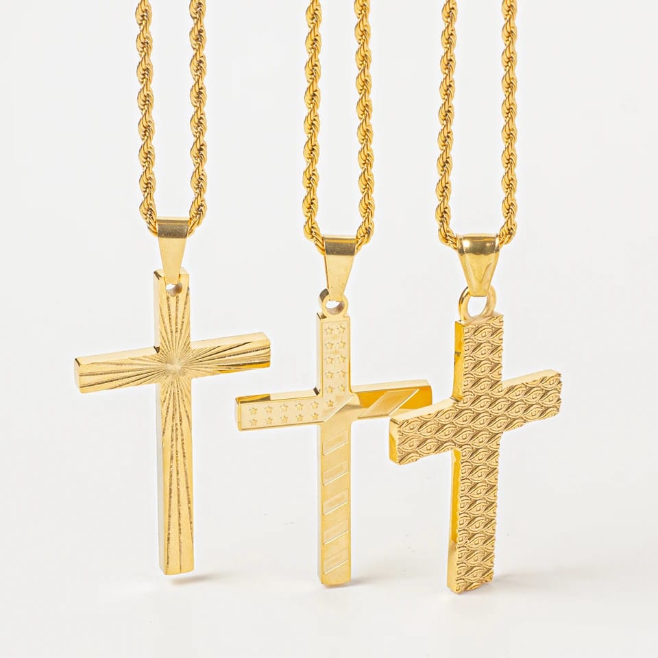 2023 New Arrived Men’s Stainless Steel Gold Plated Rope Chain Cross Pendant Necklace Pendant Necklaces