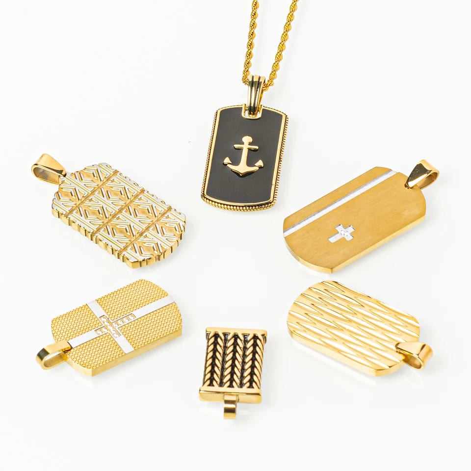 2023 Fashion Men’s High Polishing Stainless Steel Gold Plated Black Enamel Twist Cross Necklace Pendant Necklaces
