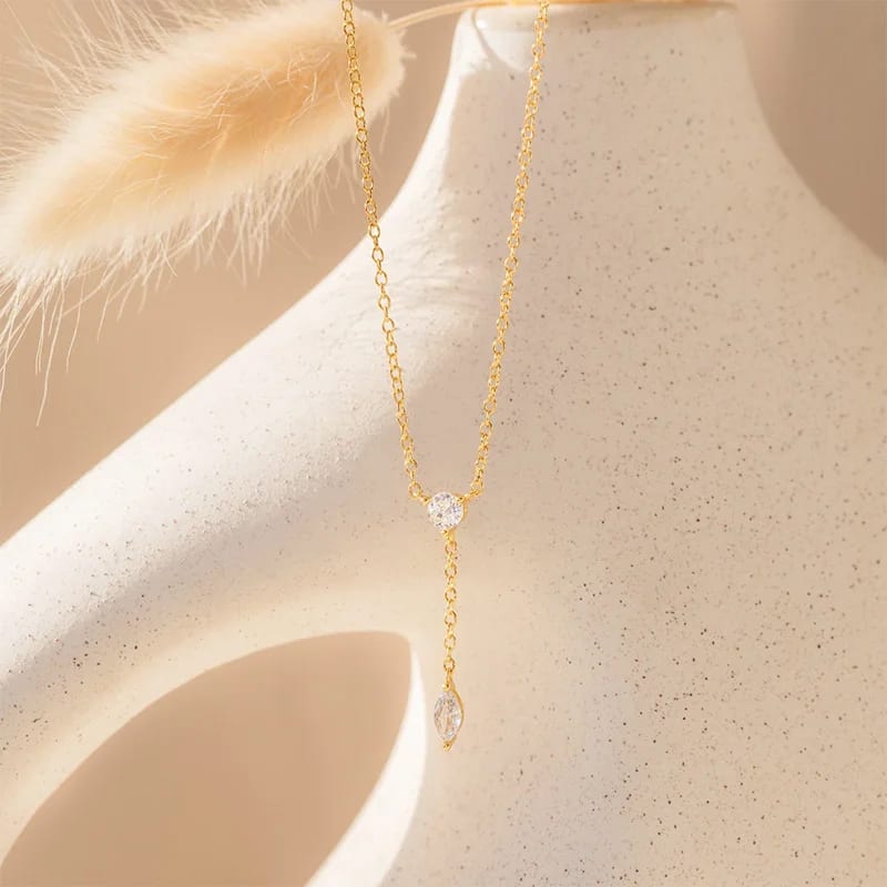 Fashion Dainty 925 Sterling Silver 18k Gold Zircon Diamond Lariat Necklace Women Pendant Necklaces