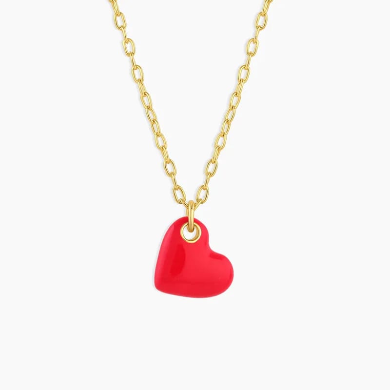 Fashion Fine 18k Gold Plated Jewelry 925 Sterling Silver Red Enamel Heart Charm Pendant Necklace Pendant Necklaces