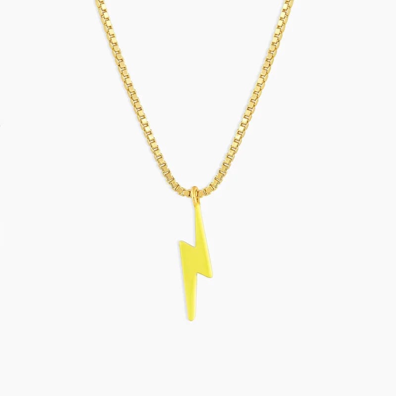 Customized Dainty Women Jewelry 925 Sterling Silver 18k Gold Plated Enamel Thunder Lightning Bolt Pendant Necklaces Pendant Necklaces
