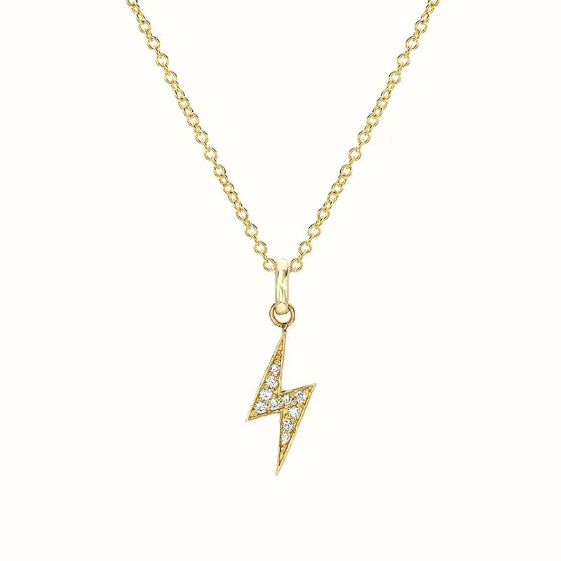 Fashion 925 Sterling Silver Jewelry 18k Gold Plated Pave Diamond Lightning Bolt Pendant Necklace Pendant Necklaces
