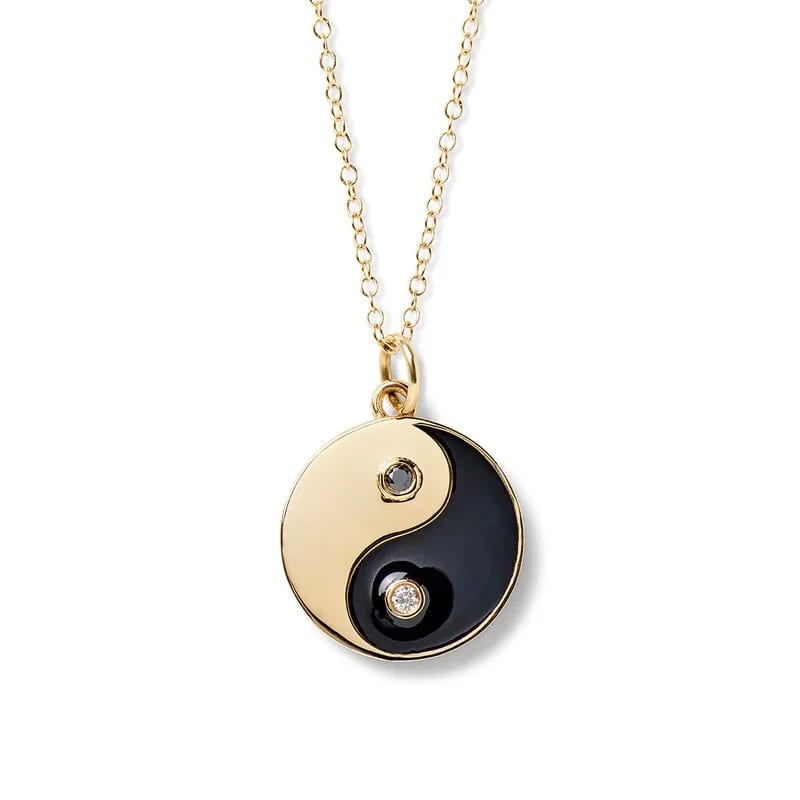 Trendy High Quality 925 Sterling Silver 18k Gold Plated White Black Enamel Yin Yang Pendant Necklace For Women Pendant Necklaces