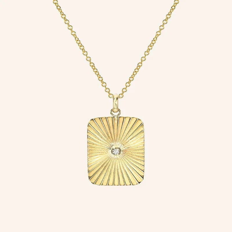 New Trendy 925 Sterling Silver Jewelry Dainty 18k Gold Pleated Tags Disc With Diamond Necklace Pendant Necklaces