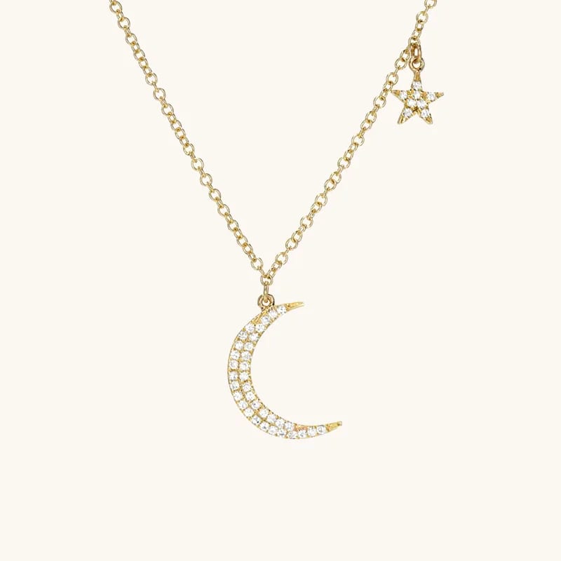 Fine Women Jewelry 18k Gold Plated 925 Silver Pave Diamond Moon And Star Necklace Pendant Necklaces
