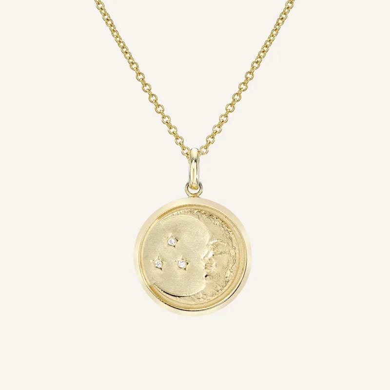 New Design 18k Gold Diamond Moon Disc Medallion Necklace 925 Sterling Silver Necklace Pendant Necklaces