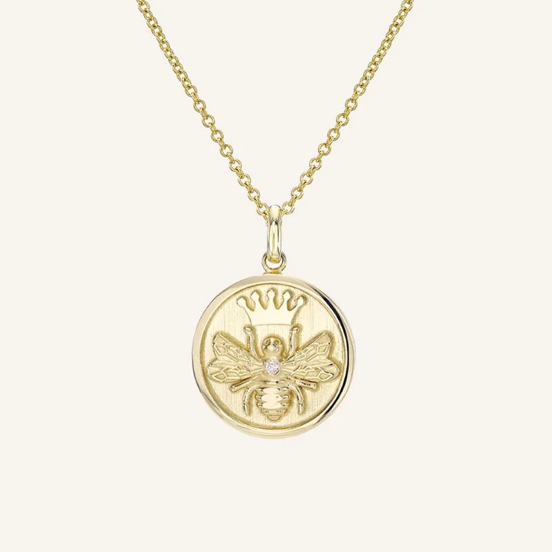 New Design 925 Sterling Silver Women Necklace 18k Gold Diamond Queen Bee Medallion Necklace Jewelry Pendant Necklaces