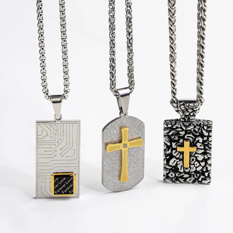 Custom High Quality Black Plated Cross Mens Necklace Stainless Steel Tags Pendant Necklace Pendant Necklaces