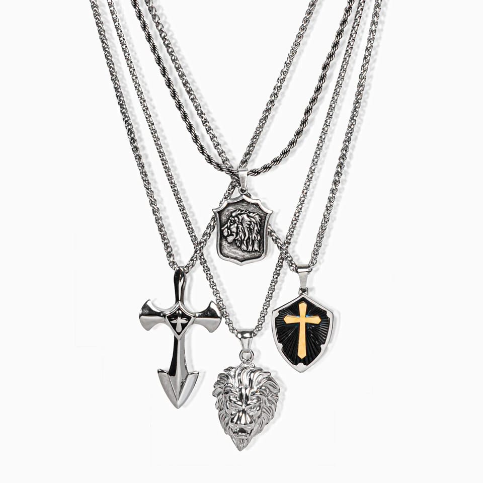 Fashion Jewelry Necklaces For Men Punk Hip Hop Stainless Steel Lion Cross Pendant Necklace Jewelry Pendant Necklaces
