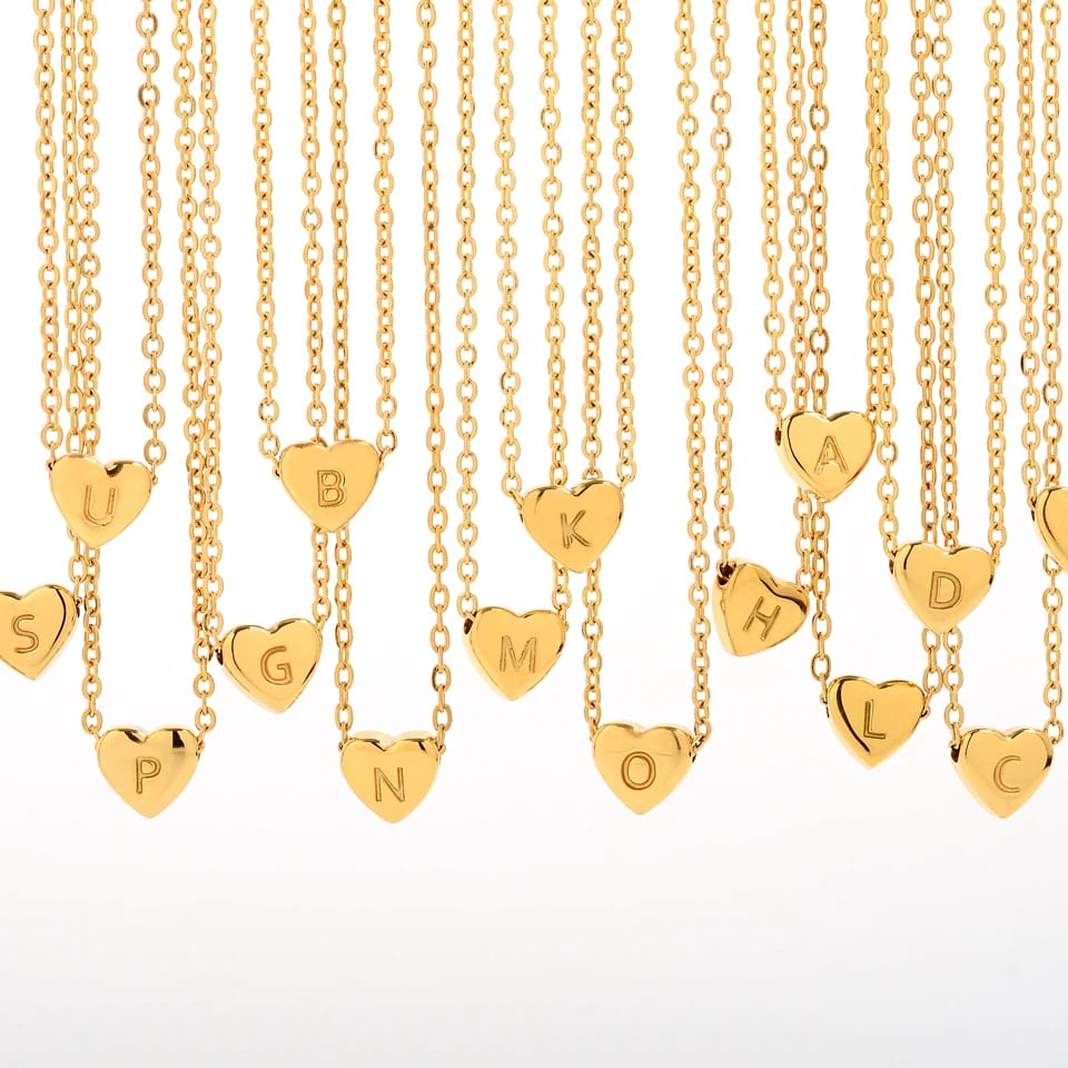 Wholesale Custom Jewelry 18k Gold Plated Stainless Steel Alphabet Necklace Initial Letter Pendant Heart Necklaces Pendant Necklaces