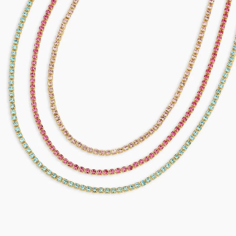 Women Layering Set Necklaces Jewelry Dainty 18k Gold Plated Colourful Cubic Zirconia Tennis Chain Necklace Chokers and Collars
