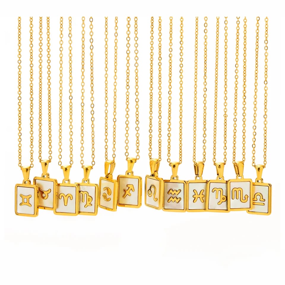 Waterproof Jewelry 18k Gold Plated Stainless Steel Shell 12 Zodiac Sign Pendant Necklace For Women Pendant Necklaces