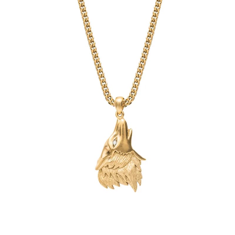 Fashion Hip Hop Men And Women Necklace Jewelry Custom 18k Gold Plated Stainless Steel Wolf Head Pendant Necklace Pendant Necklaces