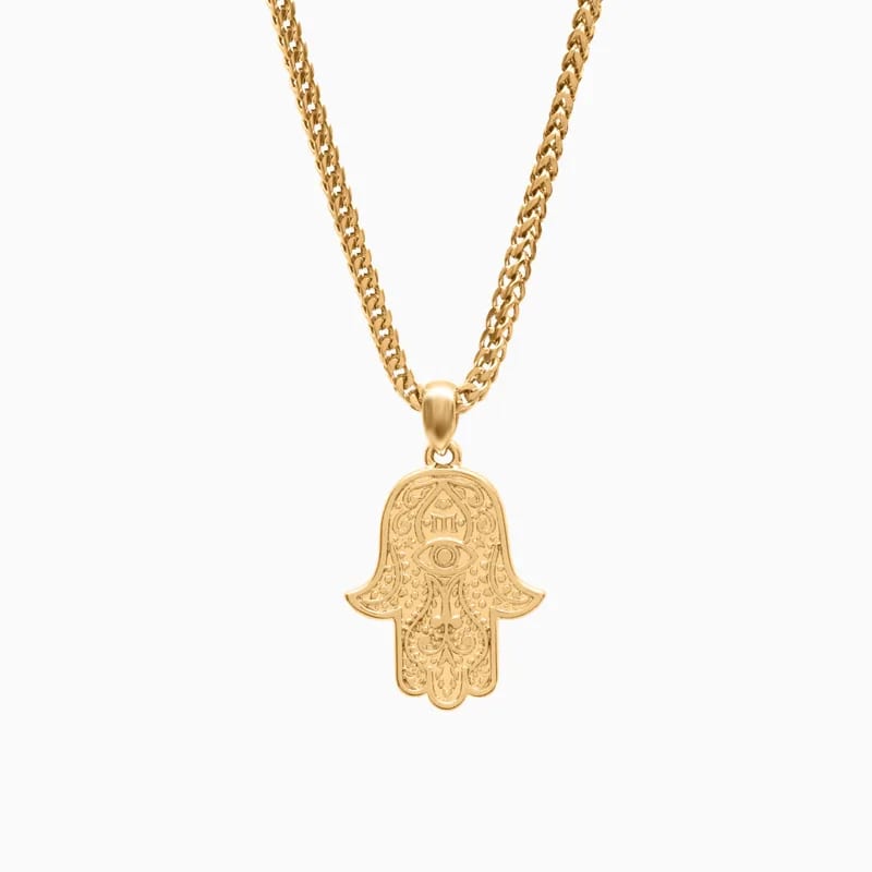Hip Hop Jewelry Customized 18k Gold Plated Stainless Steel Hamsa Hand Pendant Necklace Men Pendant Necklaces
