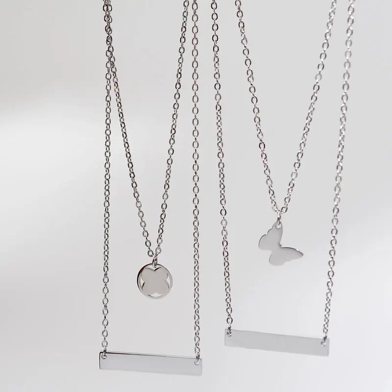 Personalized Multi Layer Necklace Set Stainless Steel Bar Butterfly Pendant Layered Necklace For Women Pendant Necklaces