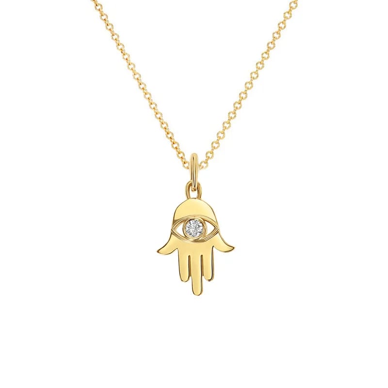 Custom High Quality 925 Sterling Silver Necklace 18k Gold Plated Hamsa Hand Diamond Eye Pendant Necklace Pendant Necklaces