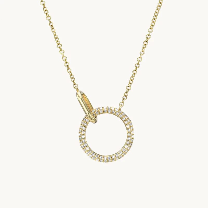 Simple Design Dainty Elegant Women Jewelry 925 Sterling Silver 14k Gold Linked Diamond Circle Necklace Pendant Necklaces