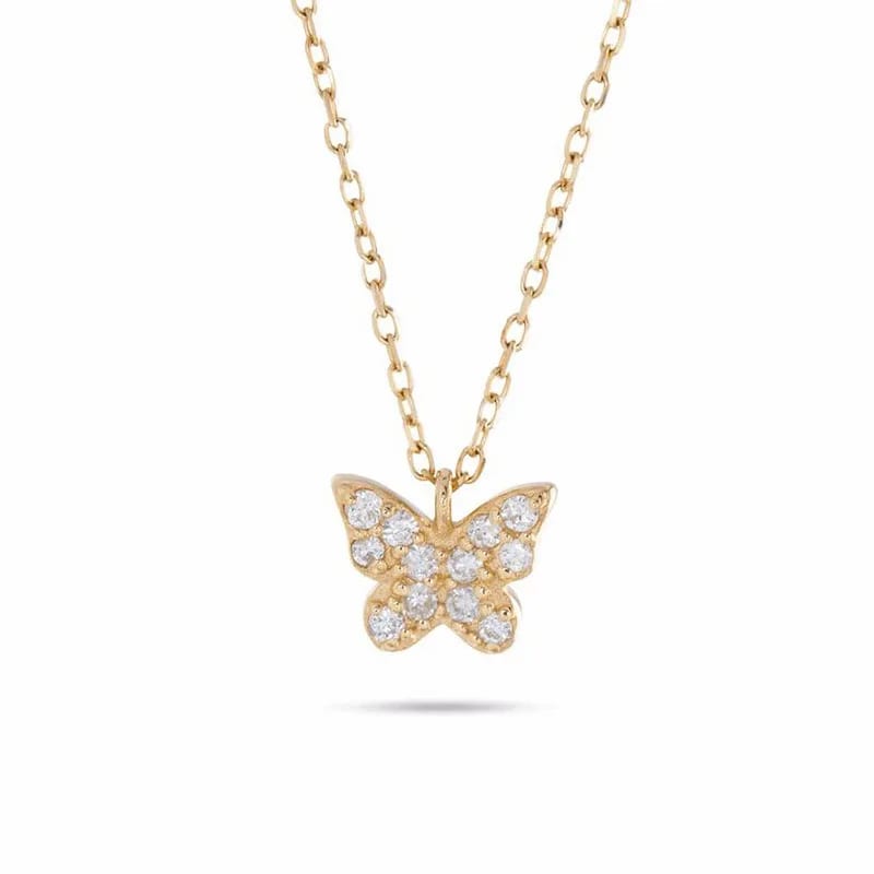 Classic Design Dainty 925 Sterling Silver 18k Gold Plated Zircon Mini Butterfly Charm Pendant Necklace For Women Pendant Necklaces
