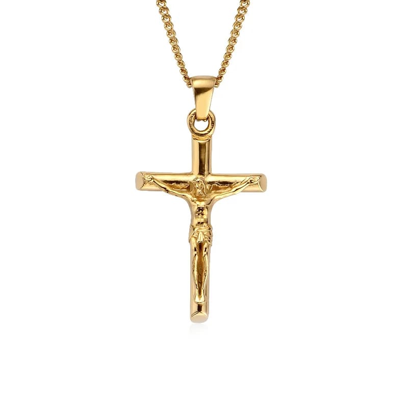 High Quality Religion Jewelry 18k Gold Plated Stainless Steel Christian Jesus Cross Pendant Necklace For Men Cross Necklace