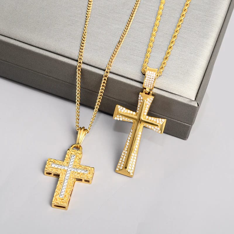 Wholesale High Quality Stainless Steel Religion Jewelry Crystal Zirconia Christian Jesus Cross Pendant Necklace For Men Cross Necklace