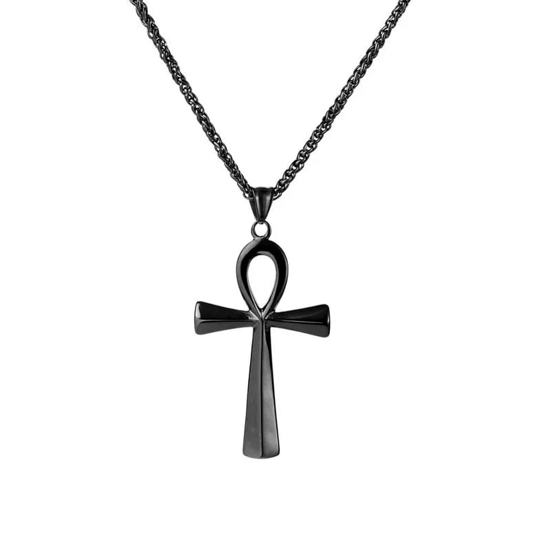 Wholesale High Quality Fashion Black Waterproof Necklace Stainless Steel Ankh Cross Religious Pendant Necklace Men Jewelry Pendant Necklaces