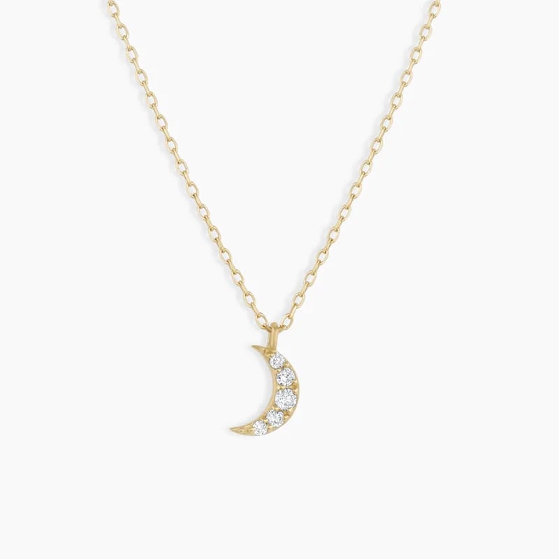 Fashion Minimalist 925 Sterling Silver New Arrivals 18k Gold Cz Crescent Moon Necklace Pendant Necklaces