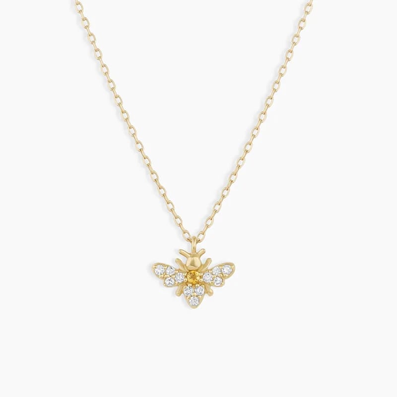 Dainty Simple Trendy 18k Gold Plated 925 Sterling Silver Cubic Zirconia Bee Pendant Necklace Jewelry Pendant Necklaces
