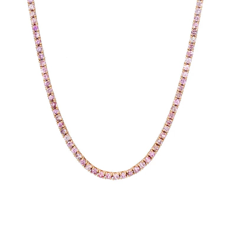 High Quality Cubic Zirconia Diamond Tennis Chain Choker Necklace Women 4 Prong Pink Sapphire Tennis Necklace Chokers and Collars