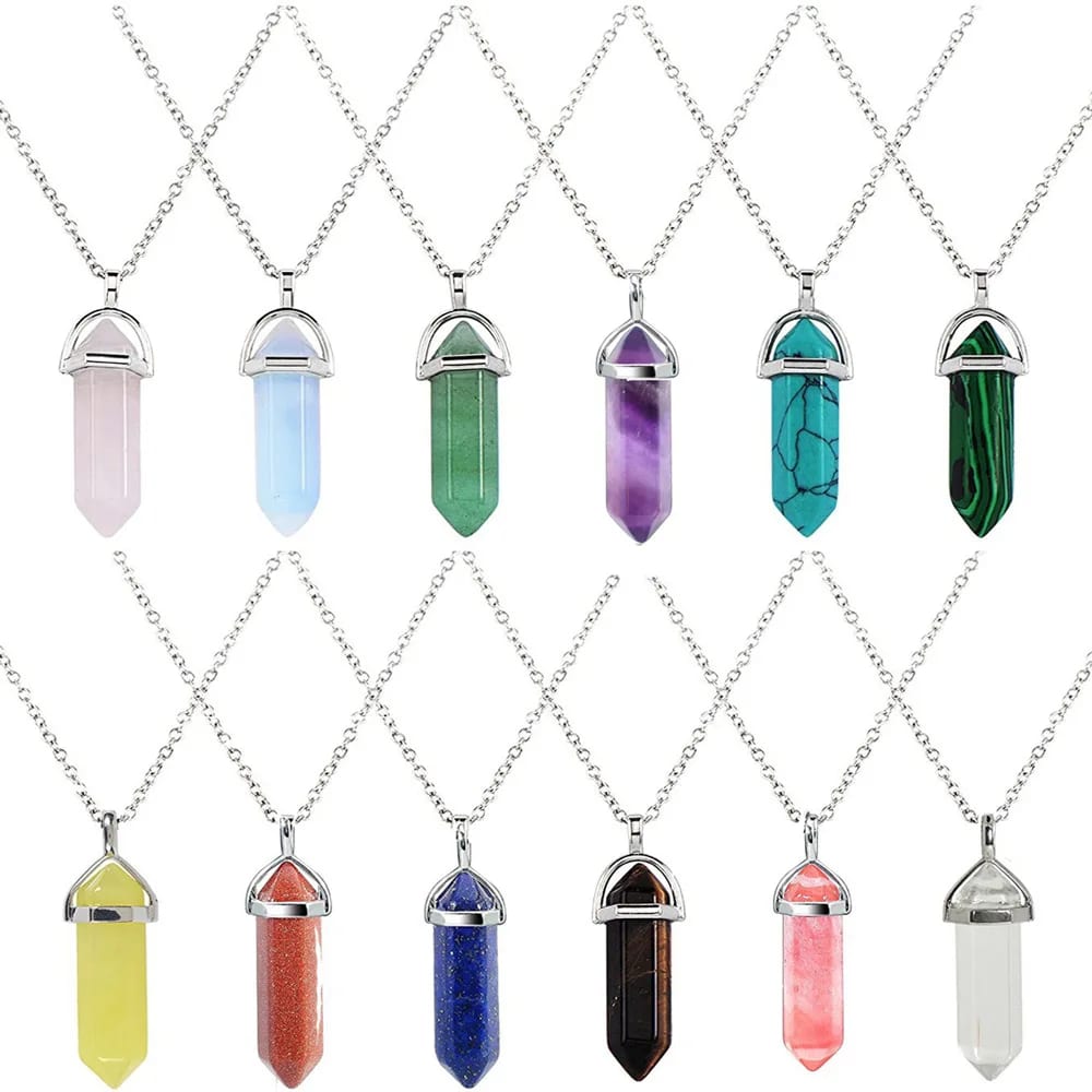 Wholesale High Quality Natural Stone Hexagonal Column Crystal Pendant Necklace Multicolor Clavicle Chain Sweater Chain Jewelry Pendant Necklaces
