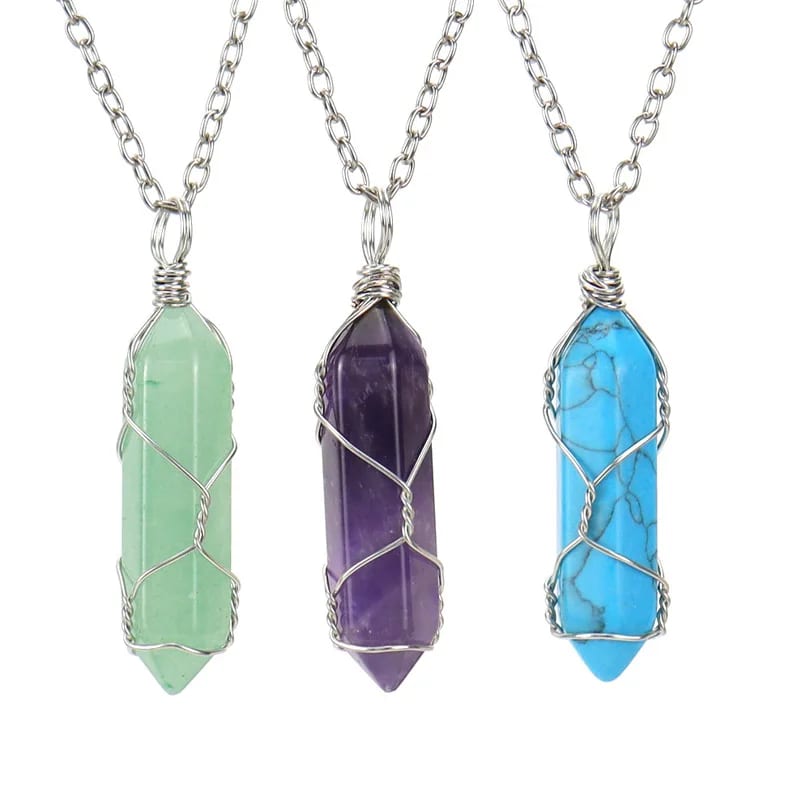 Wholesale Natural Crystal Pendant Gemstones Jewelry Amethyst Rose Quartz Gemstone Healing Crystal Stone Pendant Necklace Pendant Necklaces