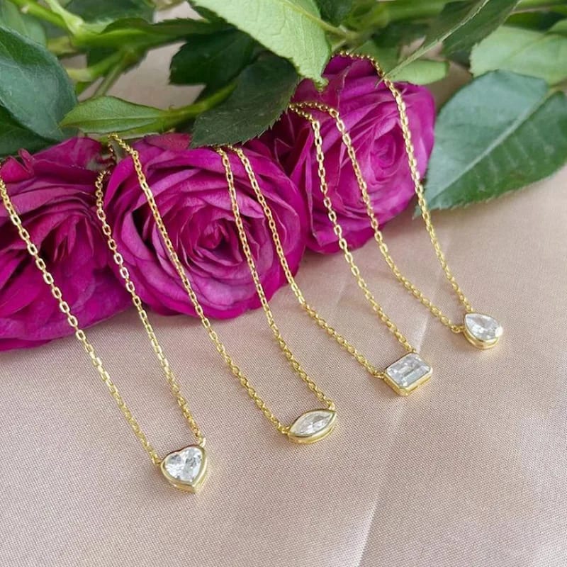 Fashion Jewelry 18k Gold Plated Small Dainty Minimalist 925 Sterling Silver Bezel Cubic Zircon Heart Necklace For Women Pendant Necklaces