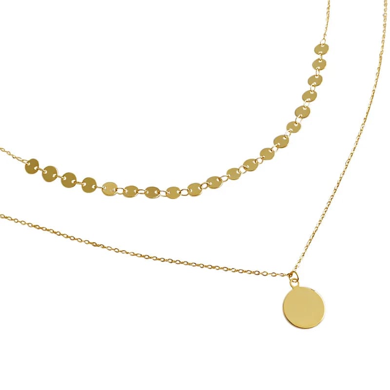 Simple Fashion 2 Layers Necklace Gold Plated Stainless Steel Round Charm Hand-make Chain Pendant Necklace Jewelry For Boy Girl Pendant Necklaces