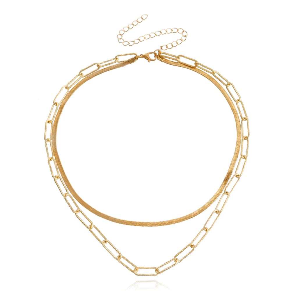 Classic 2 Layers Necklace Women’s Men’s Pvd Plated Double Layer Snake And Paper Clip Chain Necklaces Jewelry For Girl Pendant Necklaces