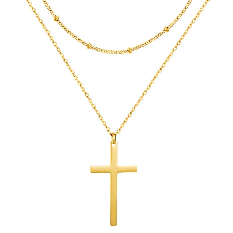 18k Gold Plated Multi Layered Necklace Faith Religious Cross Pendant Stainless Steel Double Layered Necklace For Women Pendant Necklaces