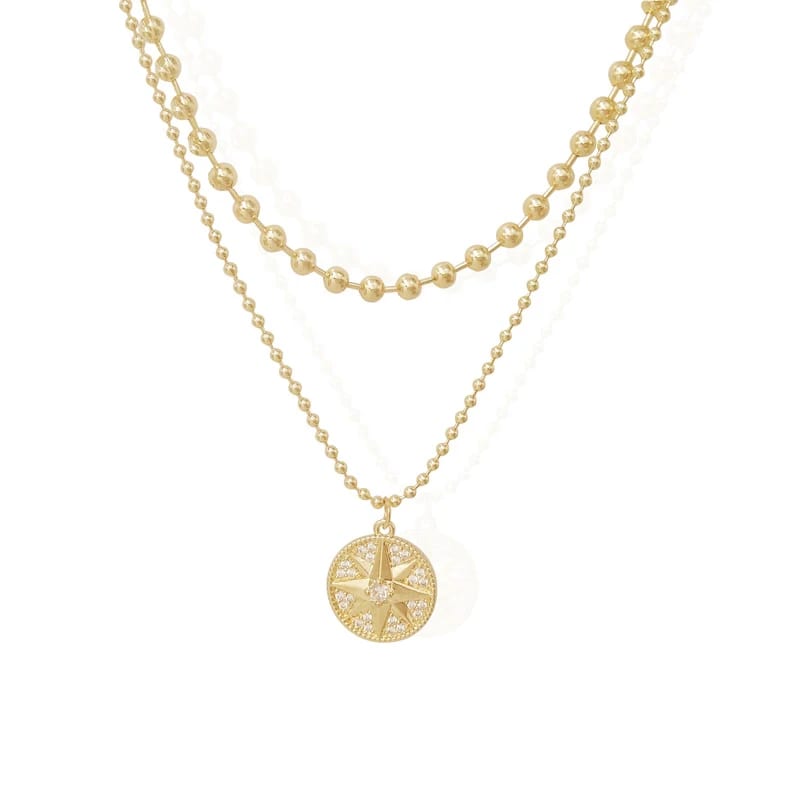 18k Gold Plated Layered Necklaces Diamond Compass Charms Pendant Necklace For Women Layering Chain Necklaces Set Pendant Necklaces