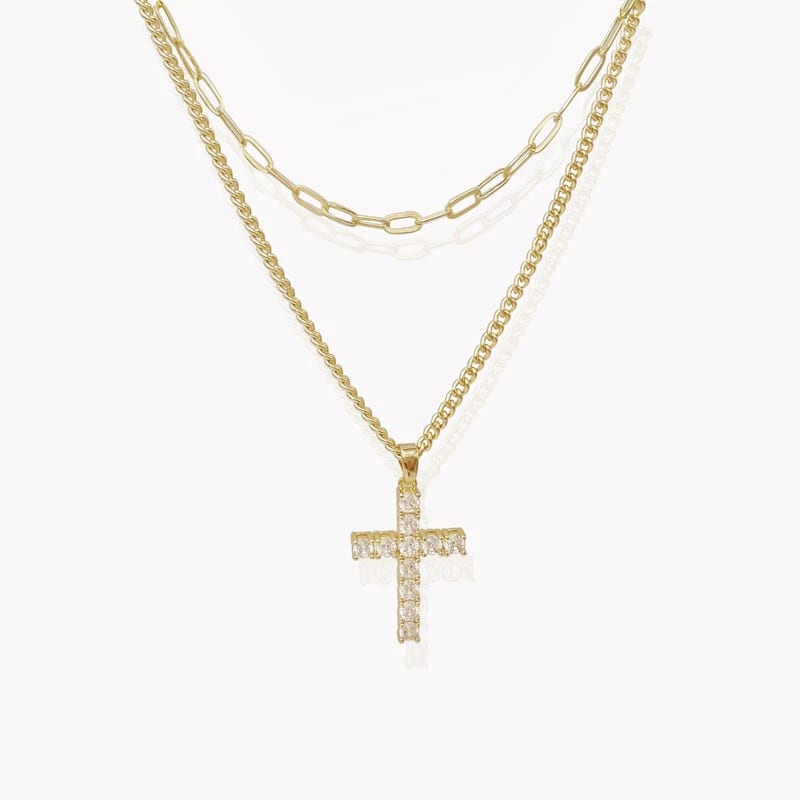 Cross Necklace Faith Pendant 18k Gold Plated Dainty Multi Layered Chain Necklace Women Zirconia Religious Cross Pendant Necklace Pendant Necklaces