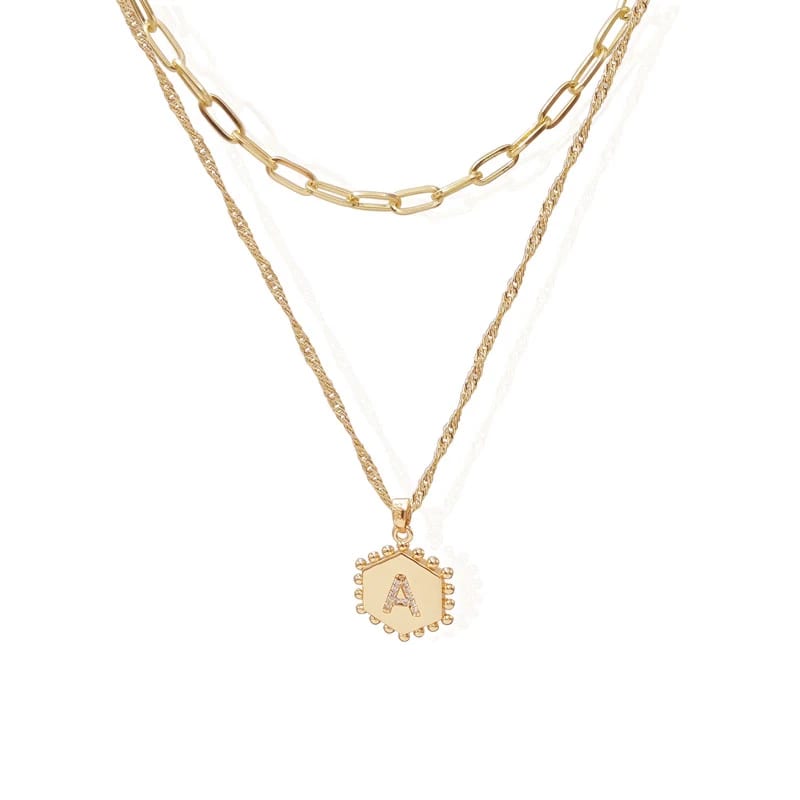 Personalized Jewelry 18k Gold Plated Multi Layer Letter Alphabet Pendant Necklace Dainty Layered Initial Necklace For Women Pendant Necklaces