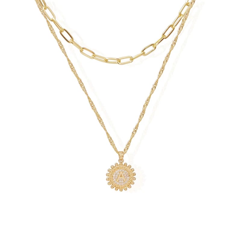 18k Gold Plated Layered Necklace Dainty Minimalist Design Pendant Necklace Letter,Heart,Lock Key,Eye,Cross Pendants For Women Pendant Necklaces