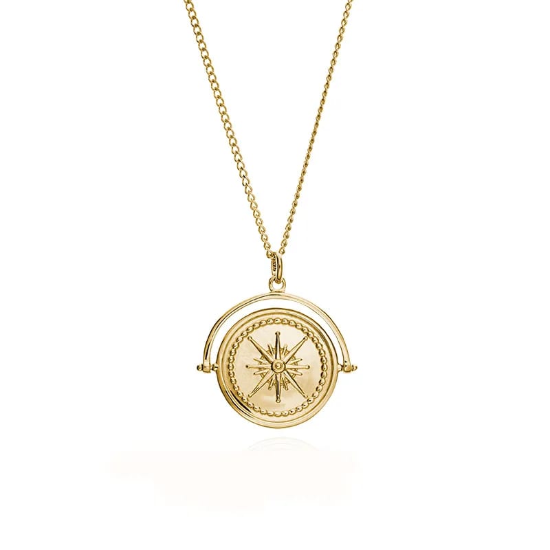 925 Sterling Silver Personalized Engraved 18k Gold Plated True North Spinner Pendant Necklace For Women Jewelry Pendant Necklaces