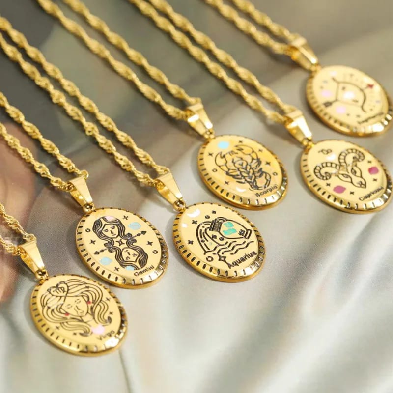 New Personality Original Retro Astrology Horoscope Pendant Necklace 18k Gold Plated Stainless Steel 12 Zodiac Necklace Pendant Necklaces